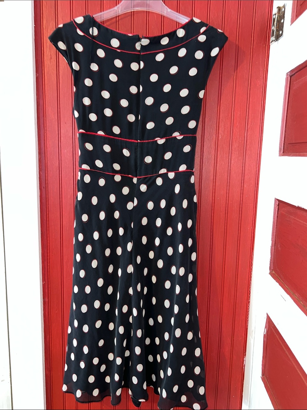 Vintage Y2K Arianna Papell Black Polka Dot Midi Dress with White Spots Silk 10 - Picture 2 of 5